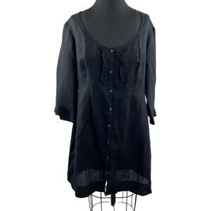 ROBERT FRIEDMAN Women's Black Scoop Neck 3/4 Sleeve Linen Tunic Top XL ITALY
